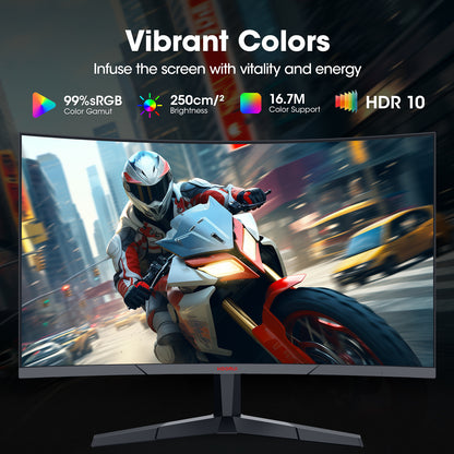 27 Inch Curved Gaming Monitor, 180Hz FHD Computer Monitors, 99% Srgb, Adaptive-Sync, 27E6CA, Computer Screen, HD Monitor, HDR